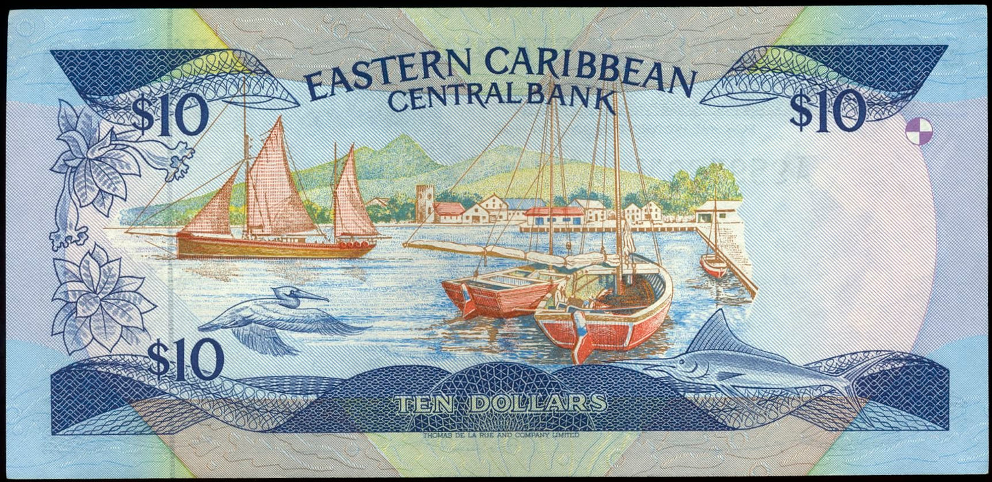 EAST CARIBBEAN P.23V1 1988 $10 Suffix V St Vincent AUNC