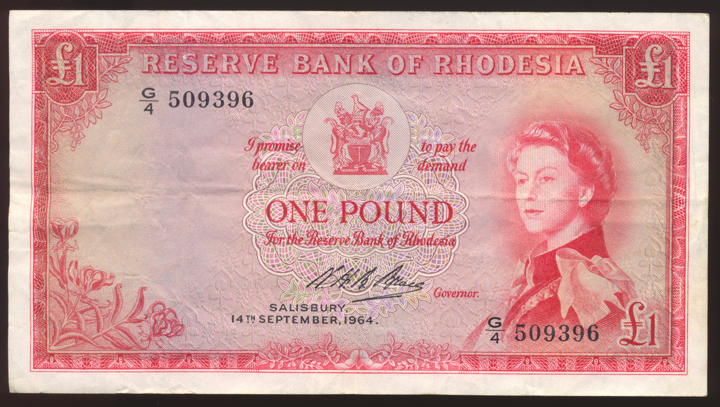 RHODESIA P.25a 1964 £1 GVF G/4