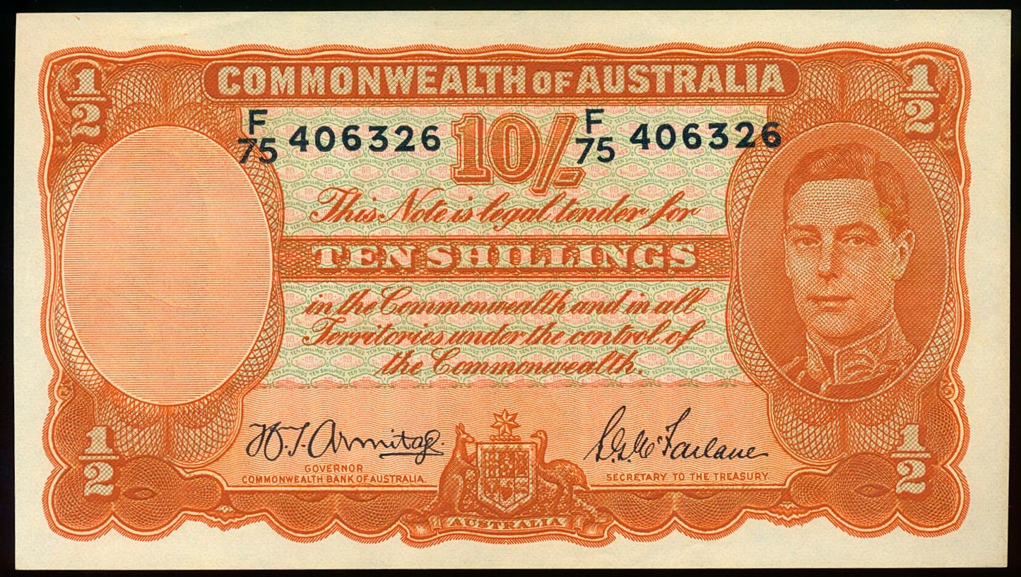 AUSTRALIA P.25b 1942 10 Shillings F75 AUNC 55 EPQ