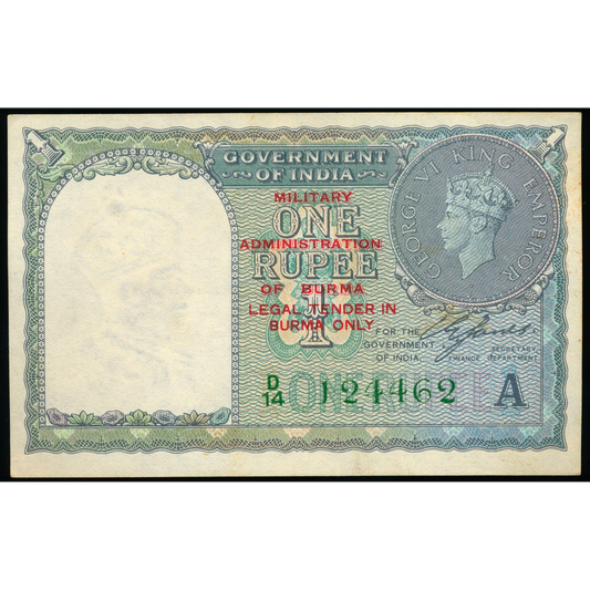 BURMA P.25b 1945 1 Rupee EF D/14