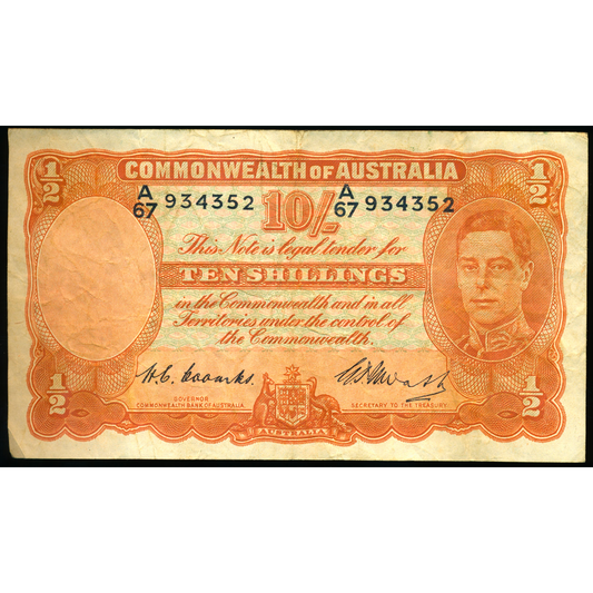 AUSTRALIA P.25c 1938-1952 10 Shillings AVF A67