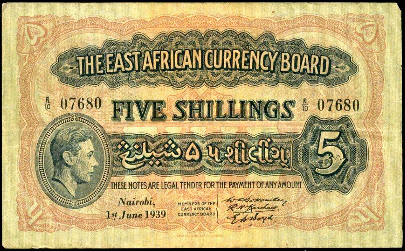 EAST AFRICA P.26A 1939 5 Shillings AVF K/10