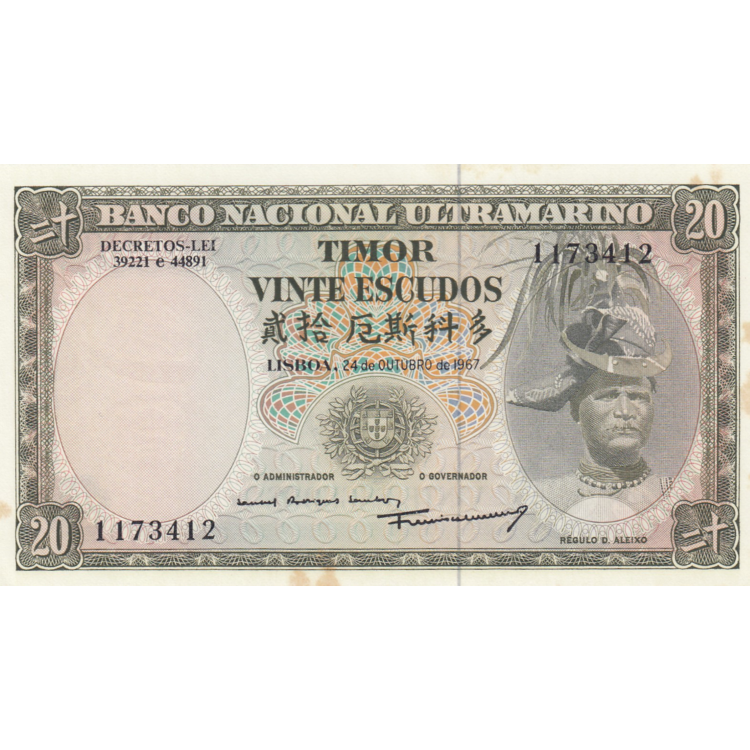 TIMOR P.26a 1967 20 Escudos UNC