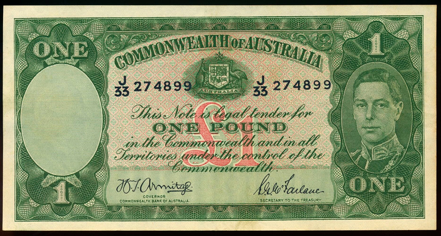 AUSTRALIA P.26b 1938-1952 £1 J33 AUNC 53 EPQ