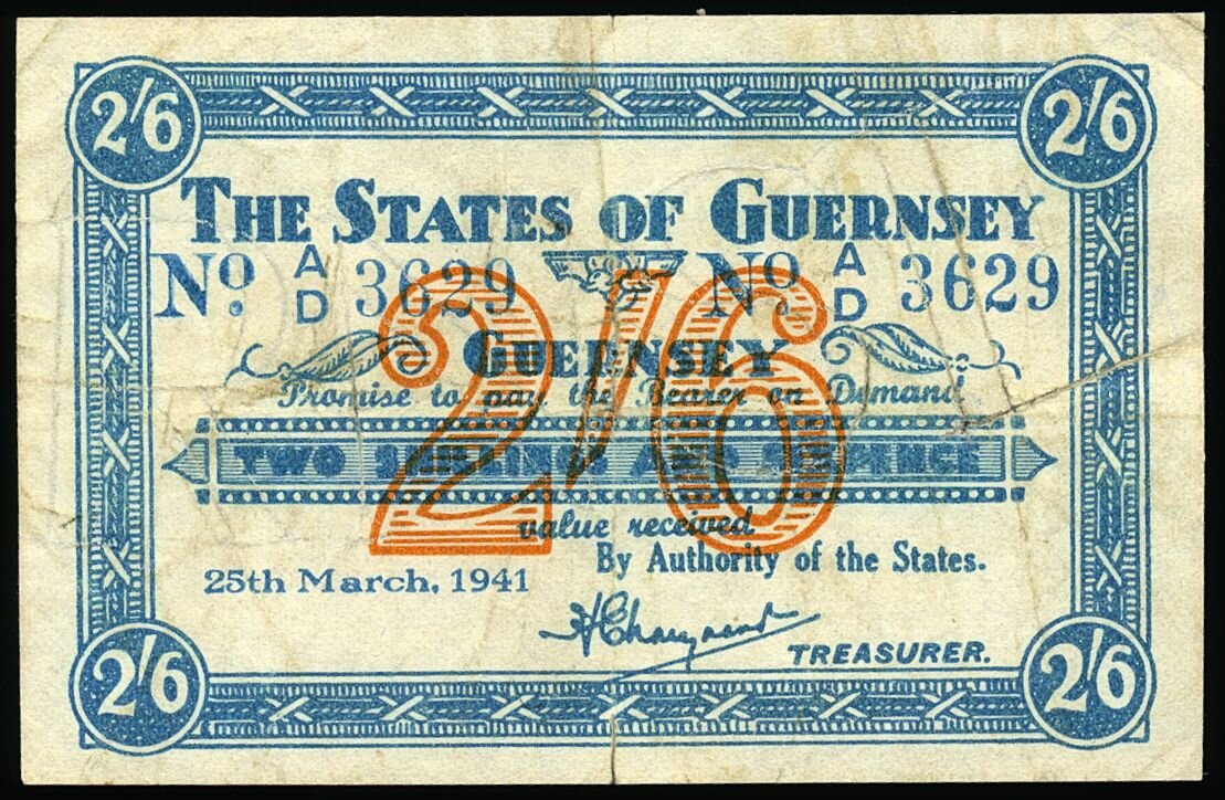 GUERNSEY P.19 GU27a 1941 2 Shillings 6 Pence F