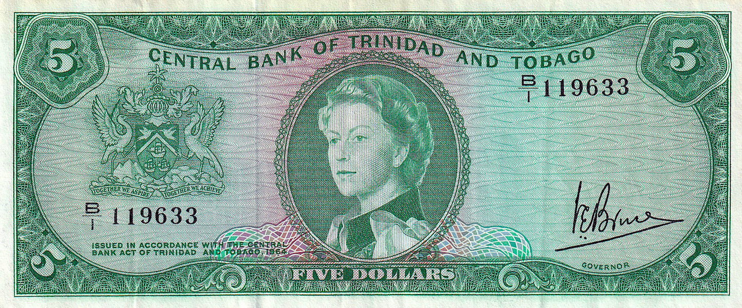 TRINIDAD & TOBAGO P.27c 1964 5 Dollars EF 40