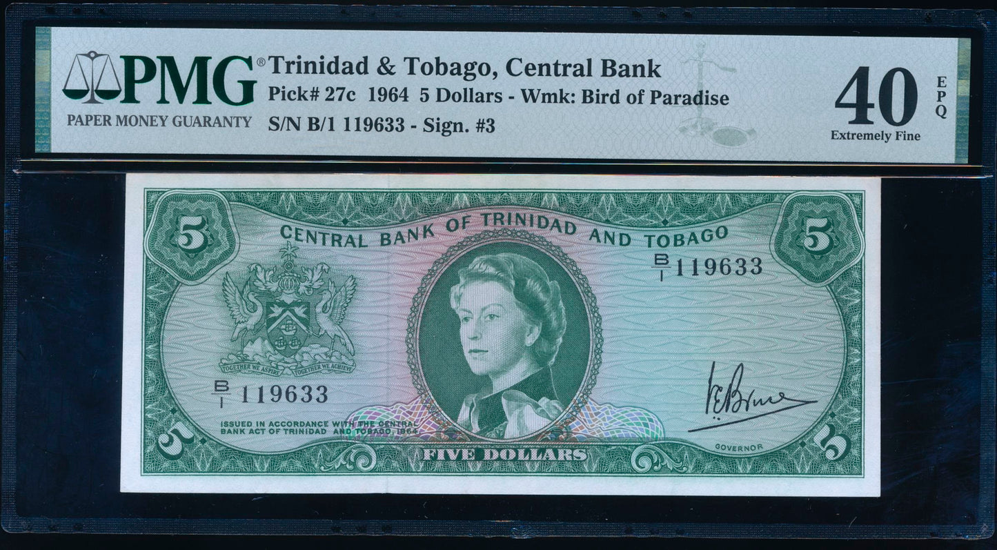 TRINIDAD & TOBAGO P.27c 1964 5 Dollars EF 40