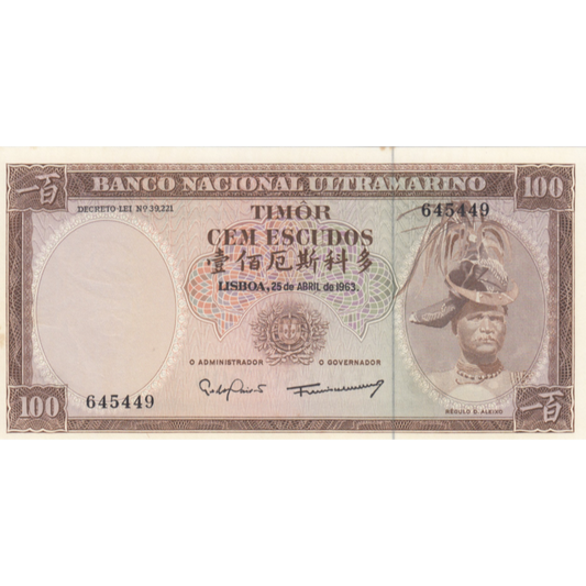 TIMOR P.28a 1967 100 Escudos UNC