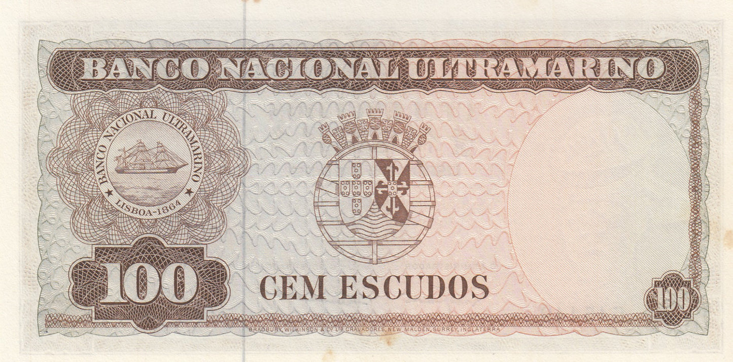TIMOR P.28a 1967 100 Escudos UNC