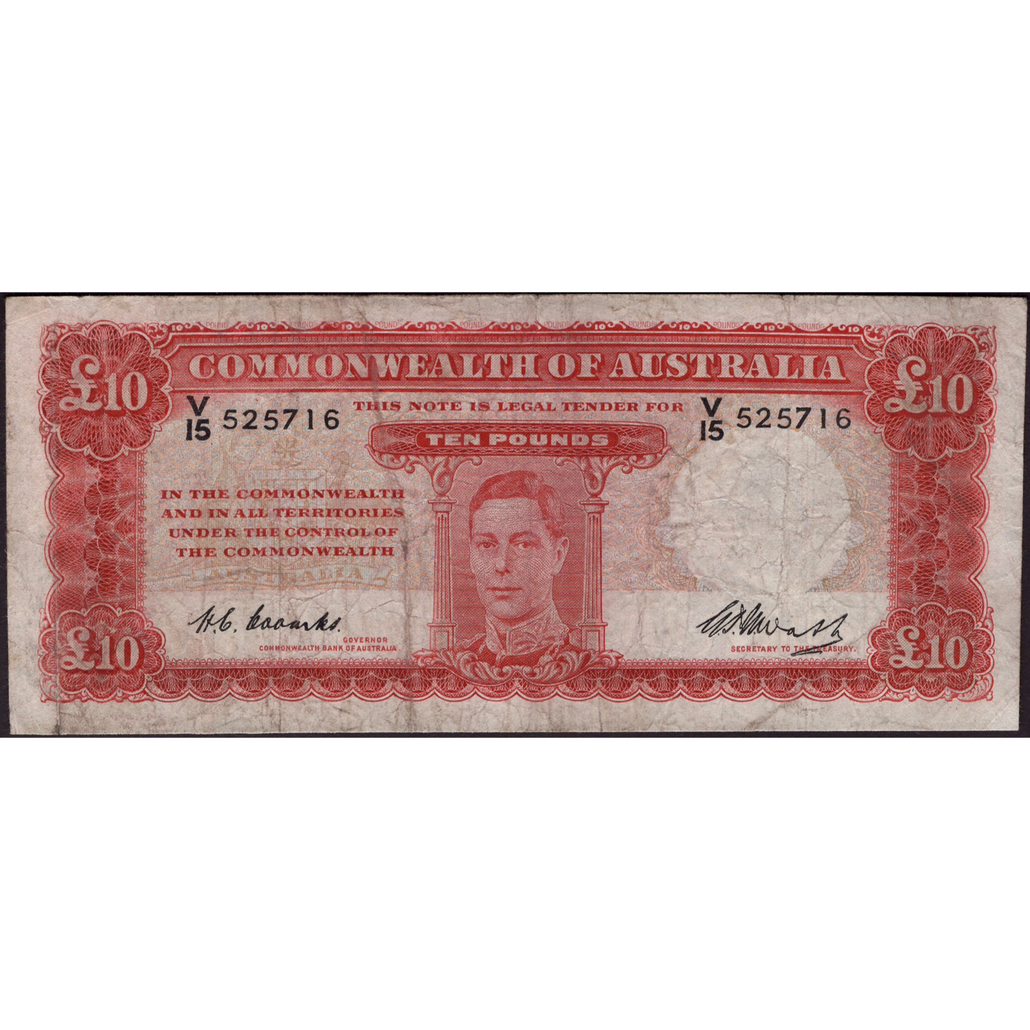 AUSTRALIA P.28c 1927 £10 GF K66