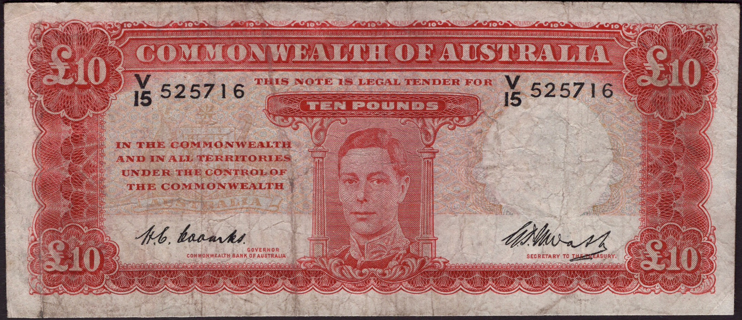 AUSTRALIA P.28c 1927 £10 GF K66