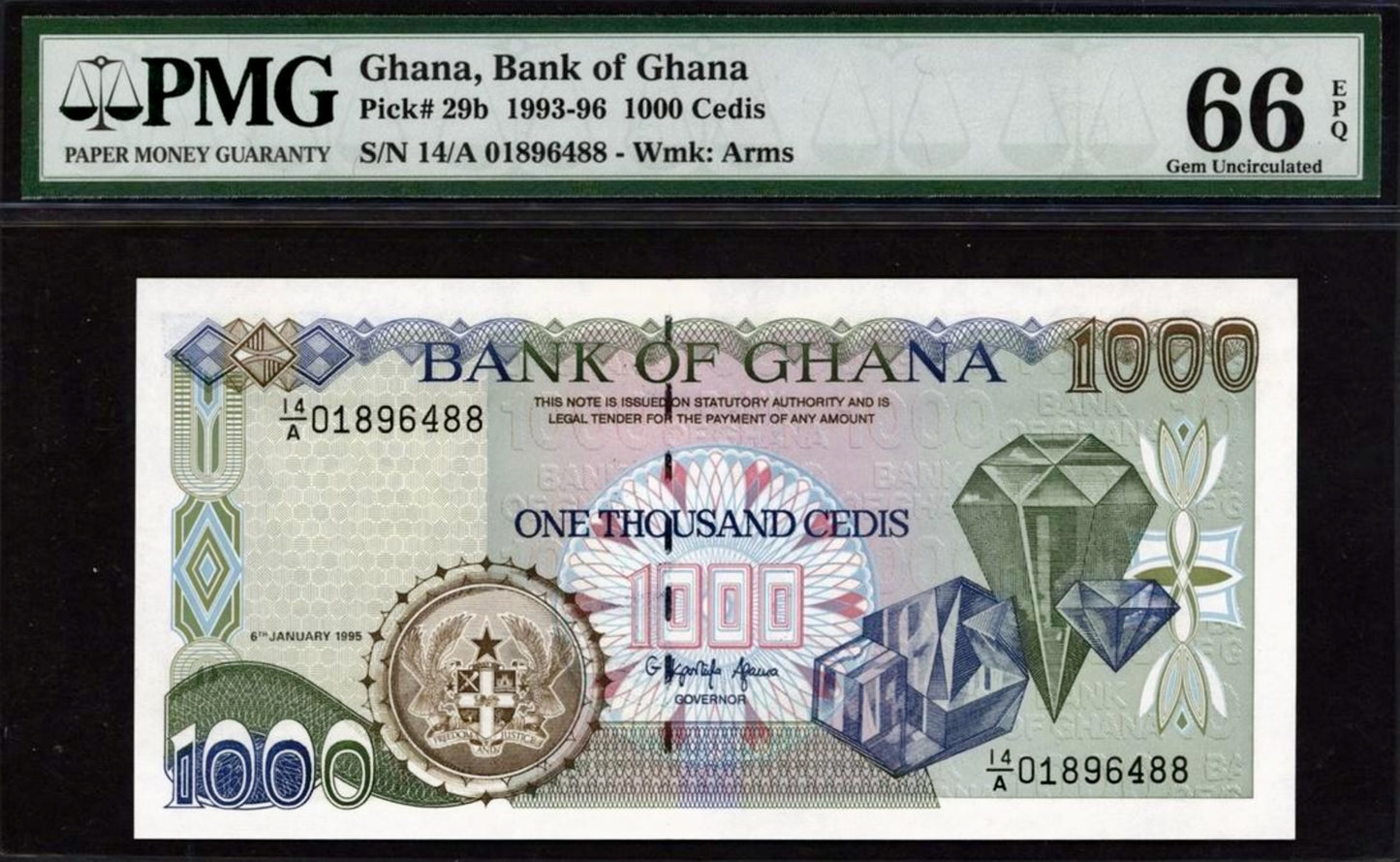 GHANA P.29b 1993-1996 1000 Cedis GEM 66 UNC