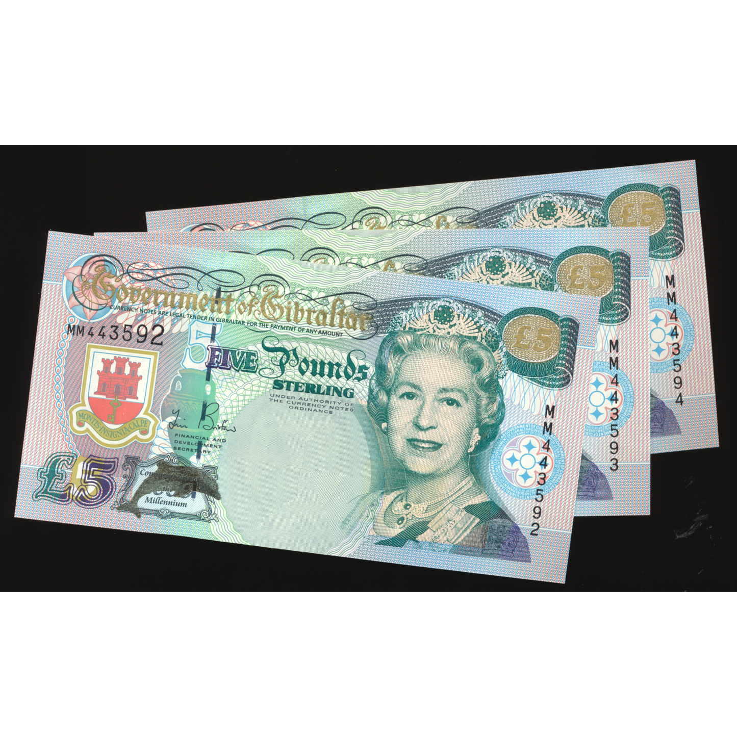 GIBRALTAR P.29 2000 £5 UNC MM 3 consecutive notes