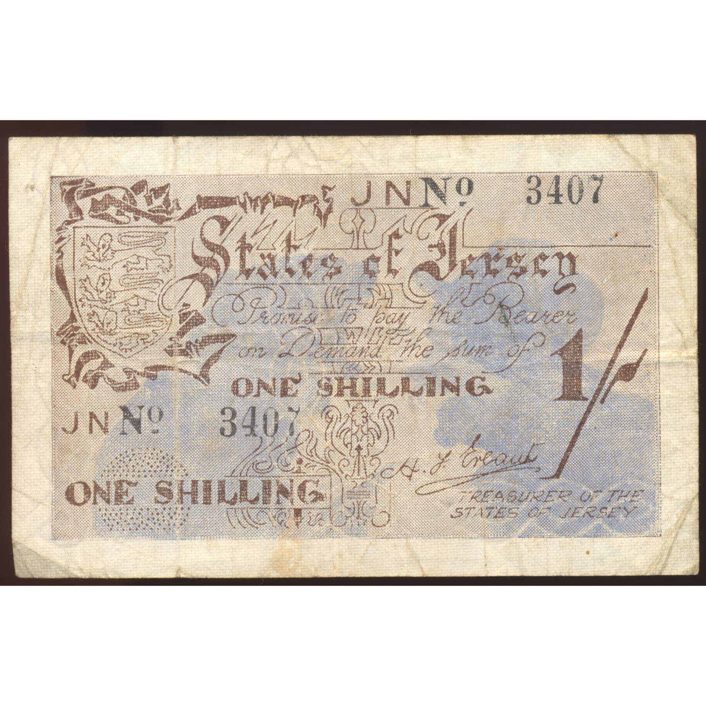 JE2 The States of Jersey 1942 1 Shilling F