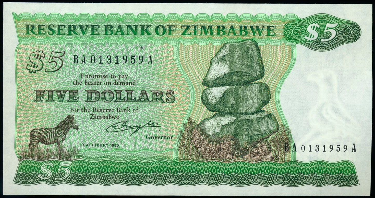 ZIMBABWE P.2a 1982 5 Dollars AUNC