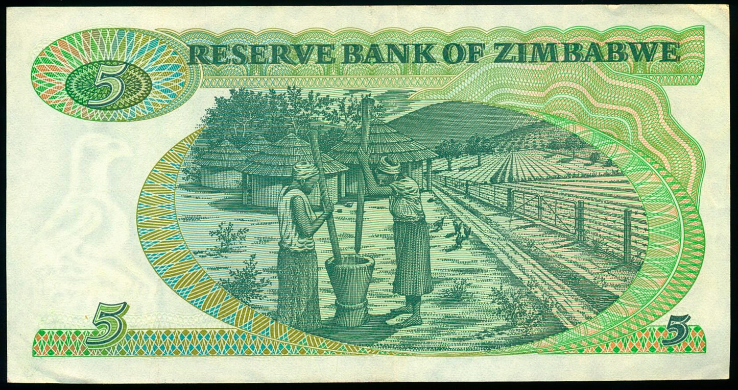 ZIMBABWE P.2b 1982 5 Dollars CHOICE AUNC 64