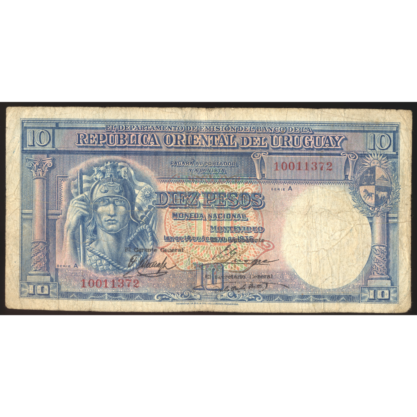 URUGUAY P.30a 1935 10 Pesos F