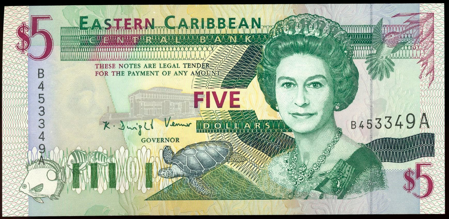 EAST CARIBBEAN P.31a 1993 Suffix A Antigua $5 UNC