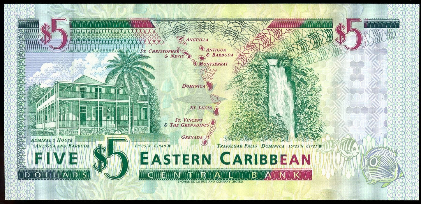 EAST CARIBBEAN P.31a 1993 Suffix A Antigua $5 UNC