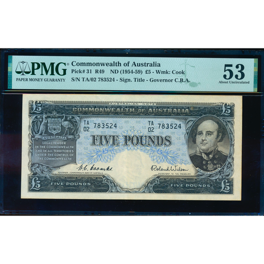 AUSTRALIA P.31a 1954-1959 £5 TA02 53 AUNC