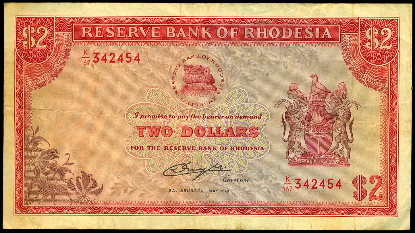 RHODESIA P.31d 1979 2 dollars EF