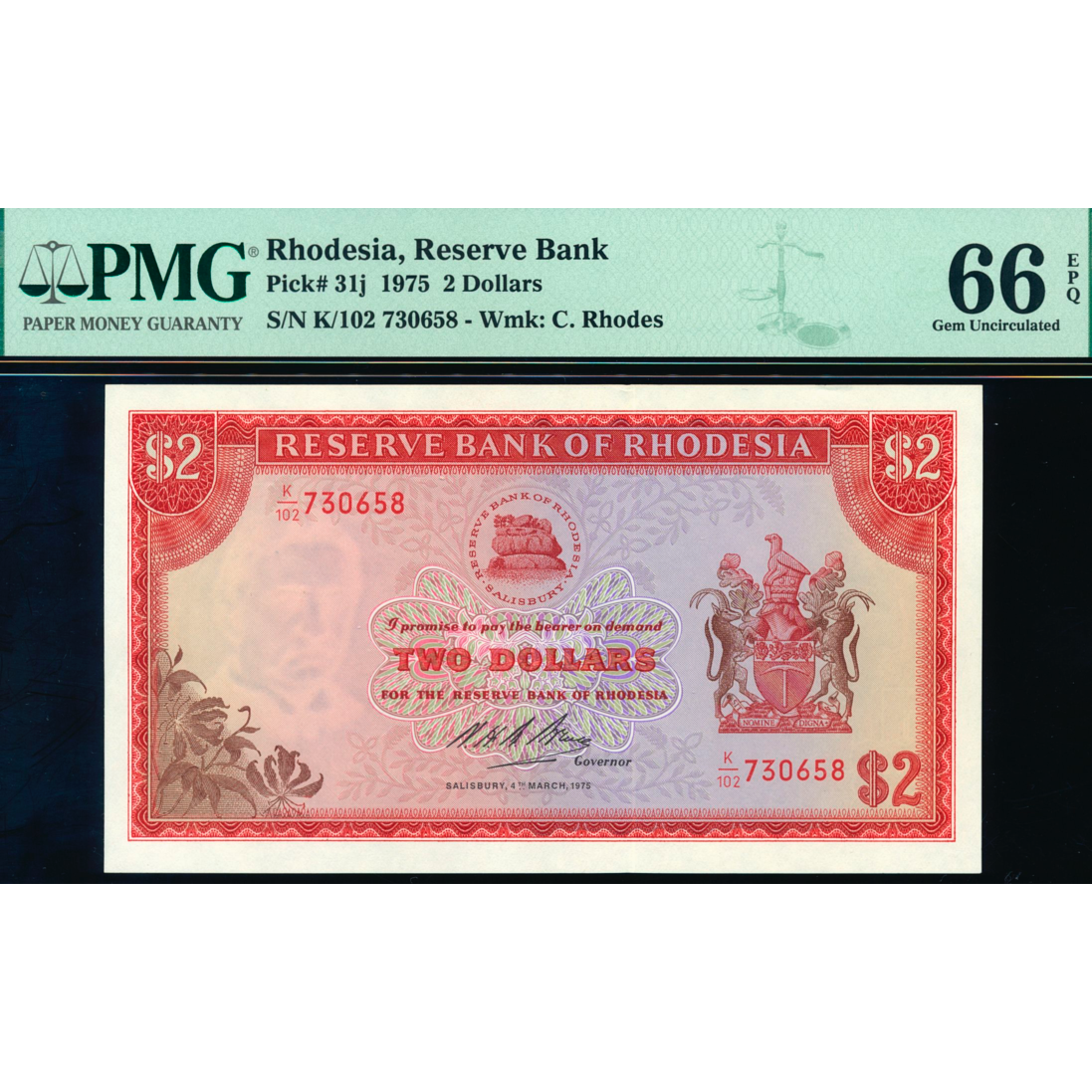 RHODESIA P.31j 1979 2 dollars GEM UNC 66EPQ