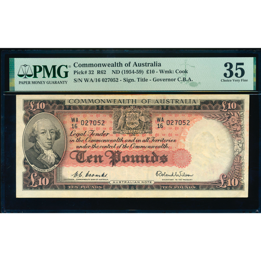 AUSTRALIA P.32a 1954-1959 £10 WA16 Choice VF 35
