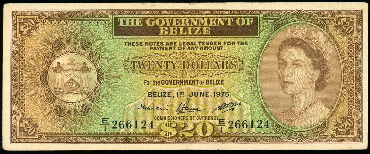 BELIZE P.37b 1975 $20 VF