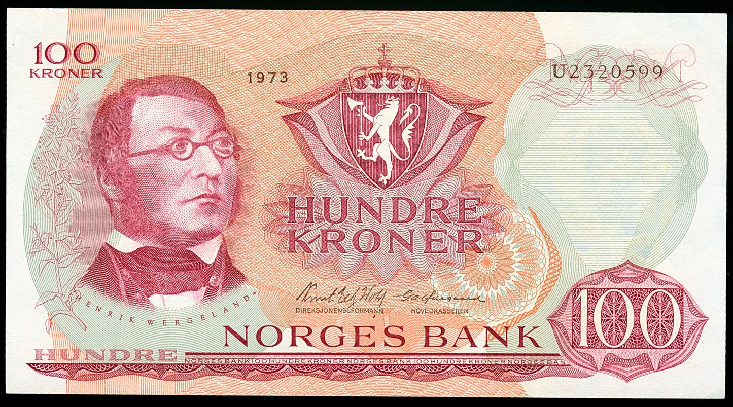 NORWAY P.38g 1972 100 Kroner CHOICE AUNC 58 EPQ