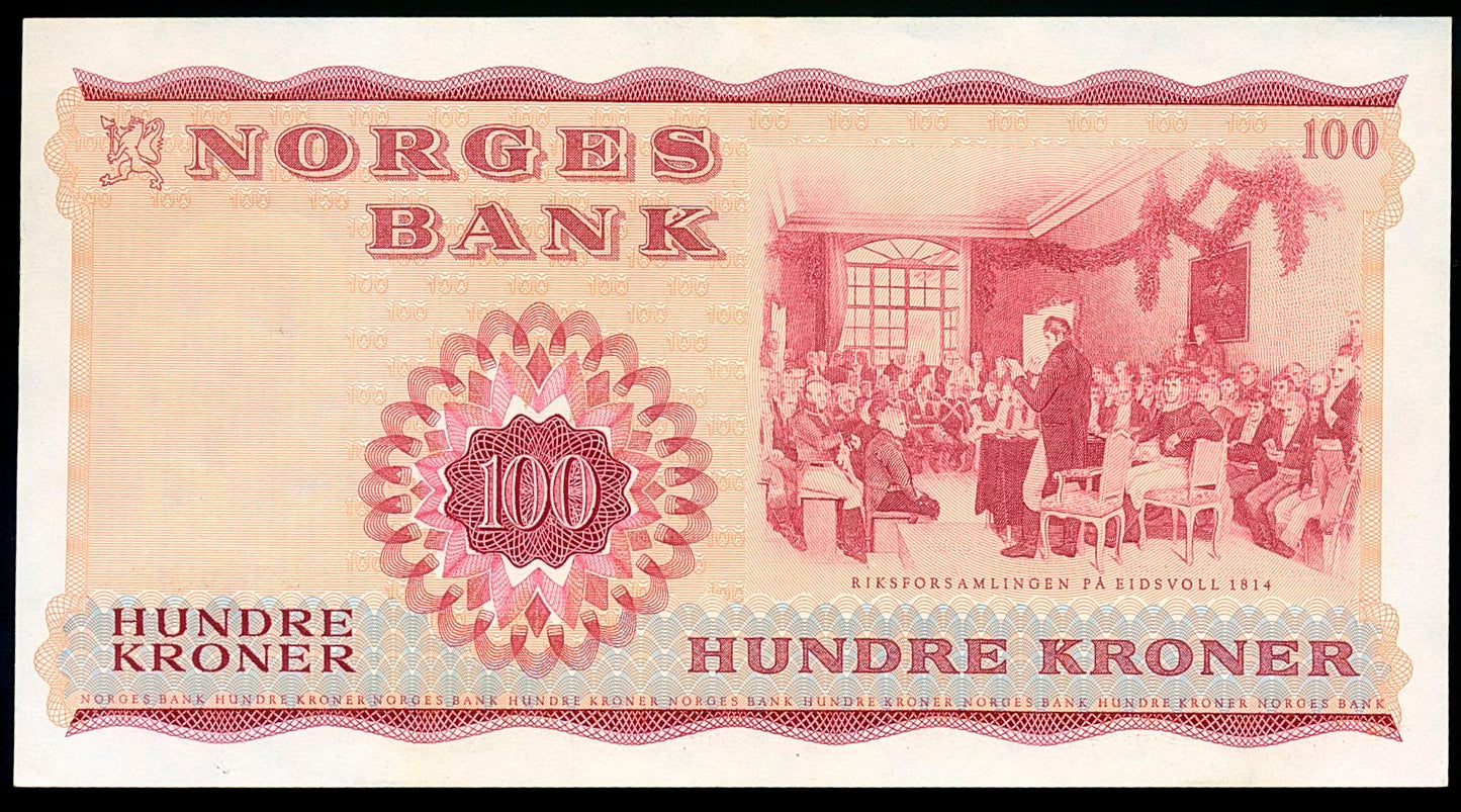 NORWAY P.38g 1972 100 Kroner CHOICE AUNC 58 EPQ