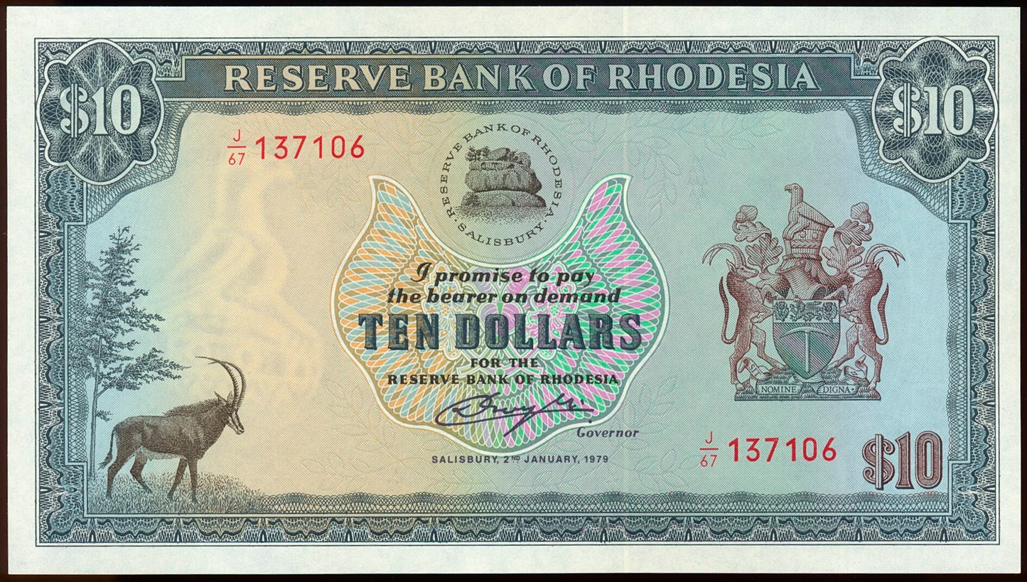 RHODESIA P.41 1979 10 dollars Gem UNC 66 EPQ