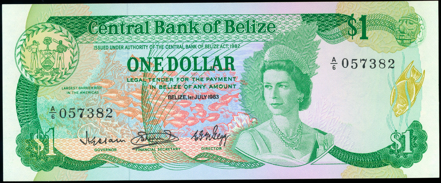 BELIZE P.43a 1983 $1 UNC A/6