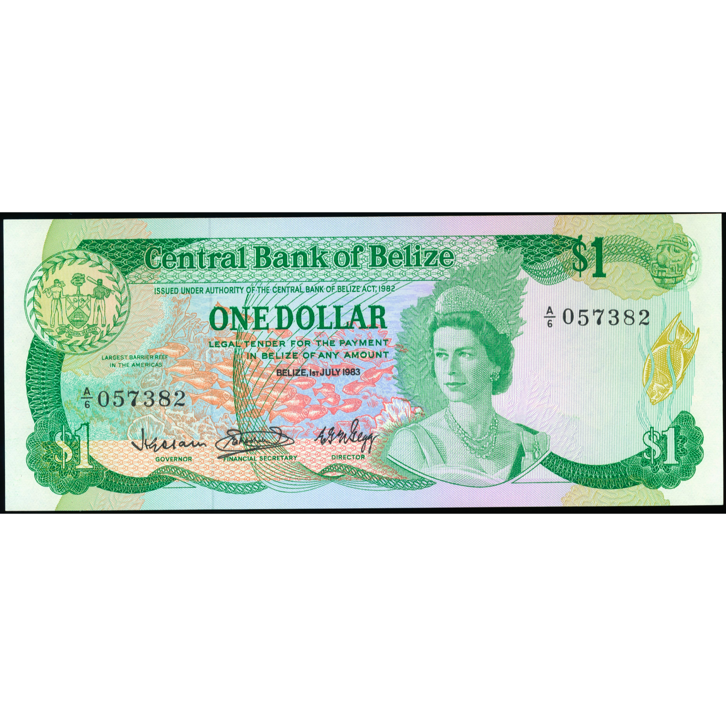 BELIZE P.43a 1983 $1 UNC A/6