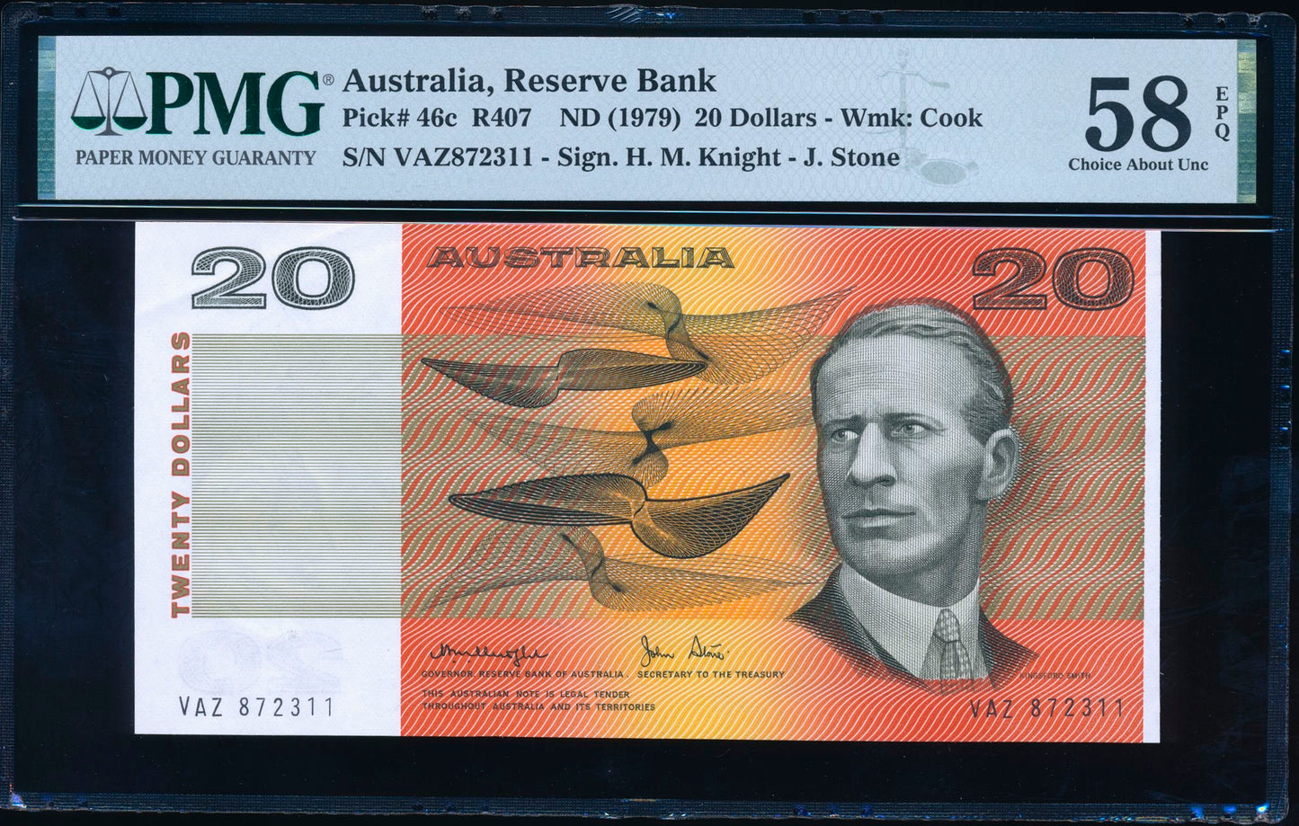 AUSTRALIA P.46c 1979 $20 CHOICE AUNC 58 EPQ