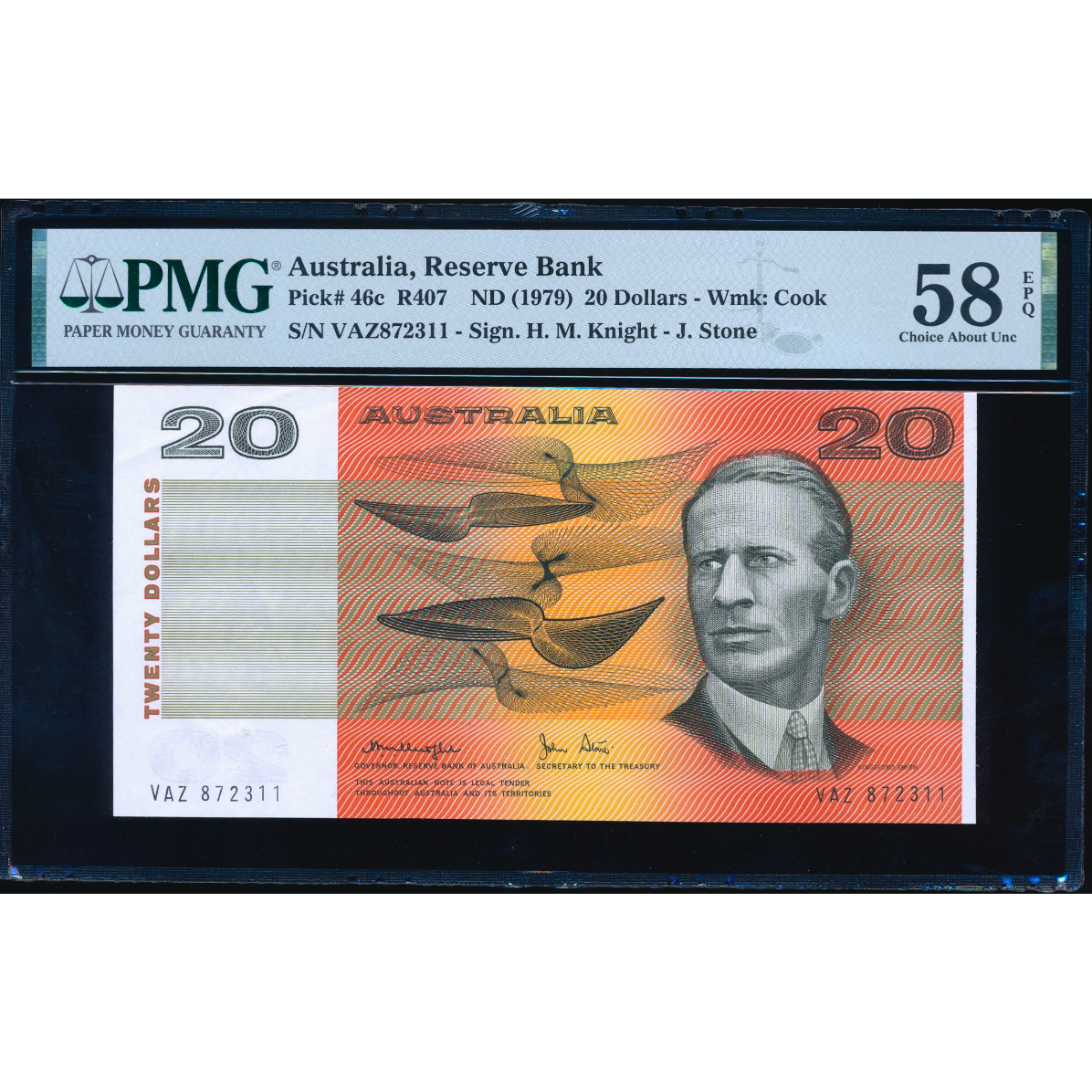 AUSTRALIA P.46c 1979 $20 CHOICE AUNC 58 EPQ