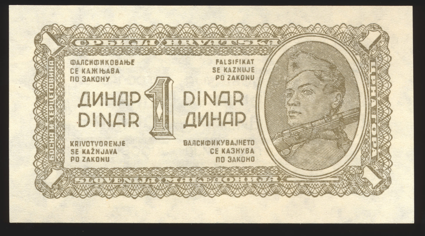 YUGOSLAVIA P.48 1944. 1 Dinar UNC