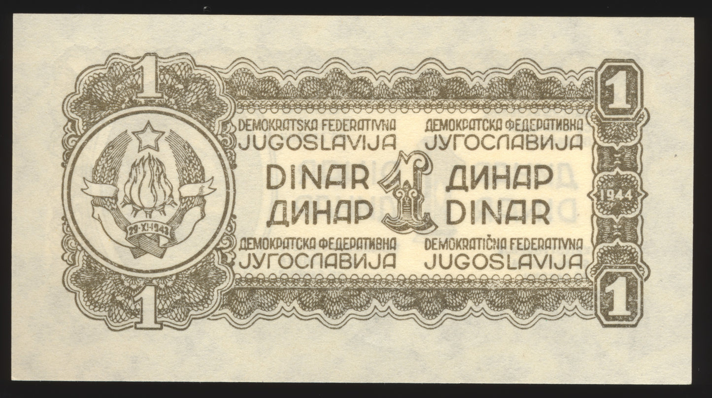YUGOSLAVIA P.48 1944. 1 Dinar UNC