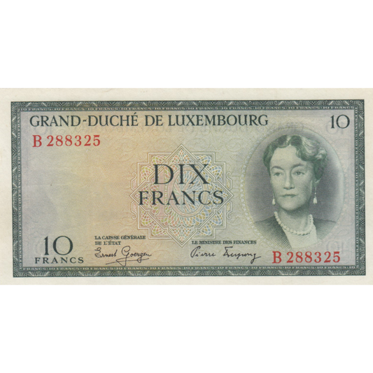 LUXEMBOURG P.48a 1954 10 Francs EF