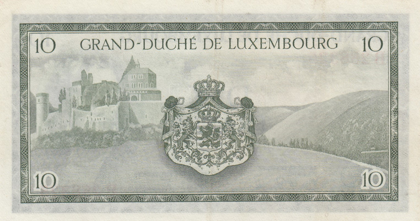 LUXEMBOURG P.48a 1954 10 Francs EF