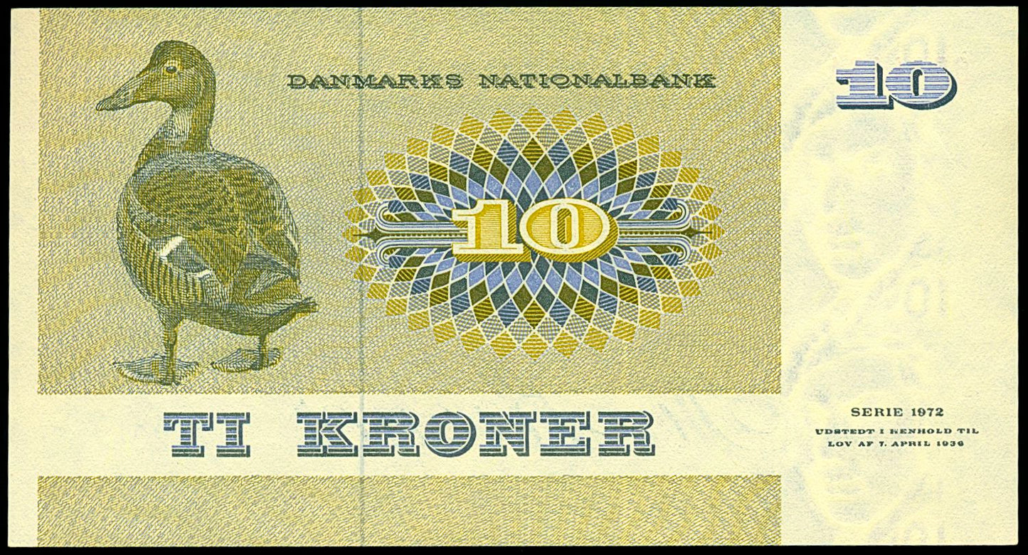 DENMARK P.48a 1972 10 Kroner UNC