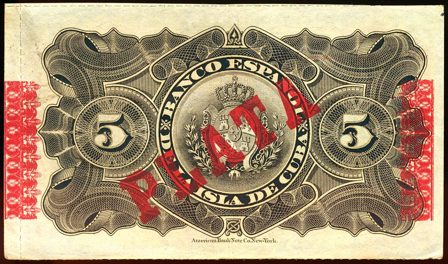 CUBA P.48b 1896 5 pesos UNC