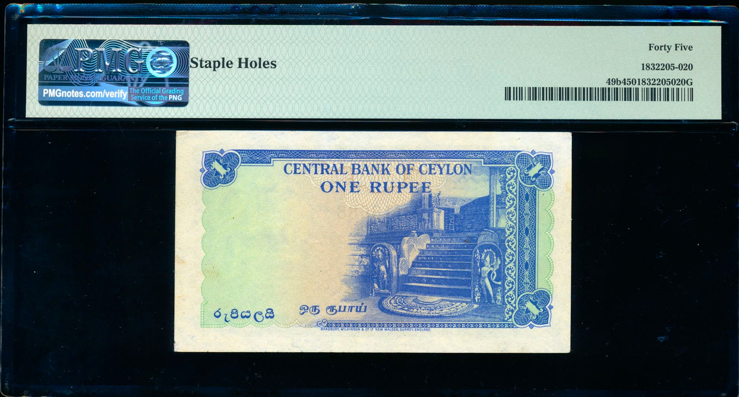 CEYLON P.49b 1954 1 Rupee A/51 Choice EF 45