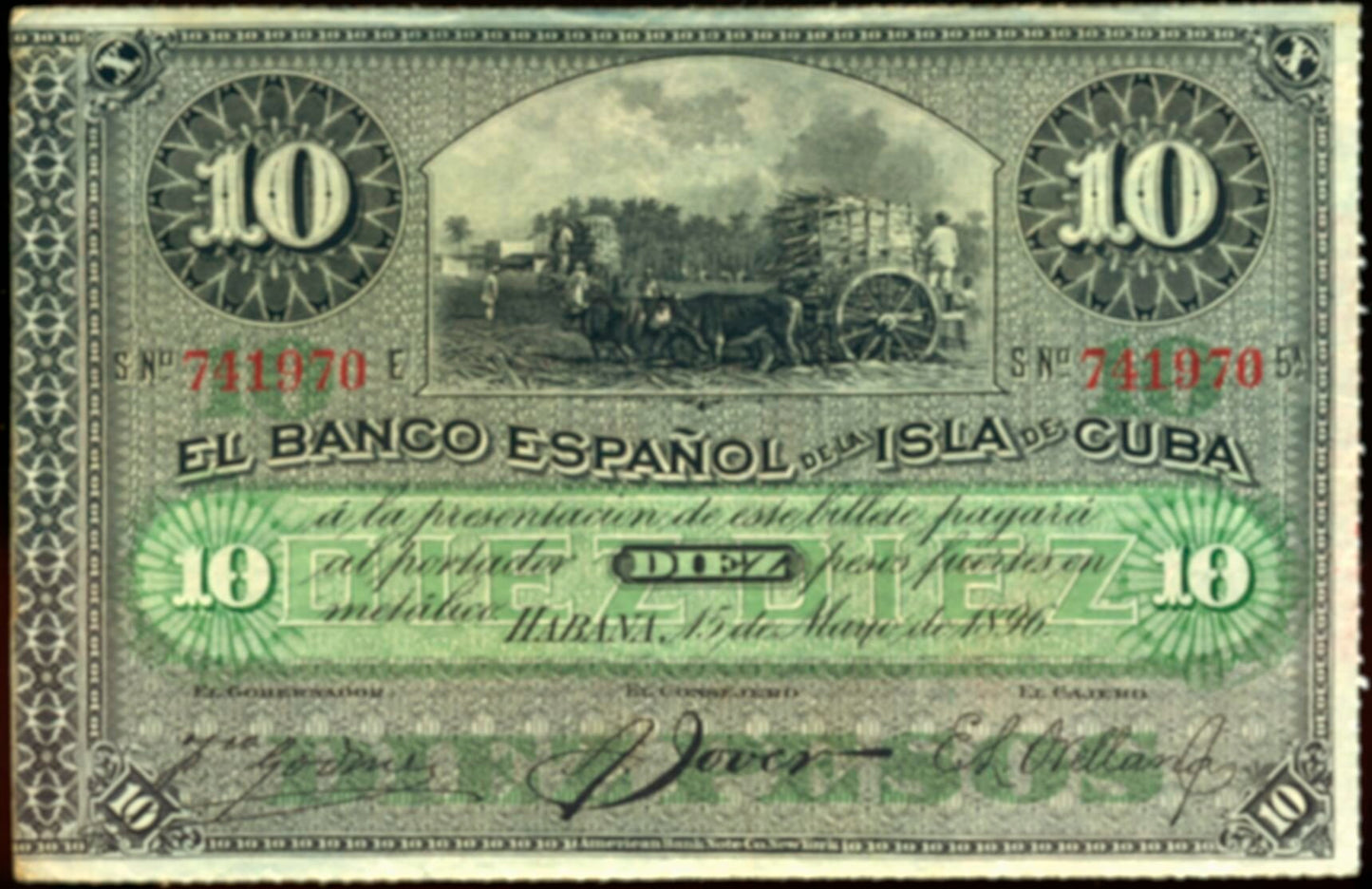 CUBA P.49d 1896 10 pesos UNC