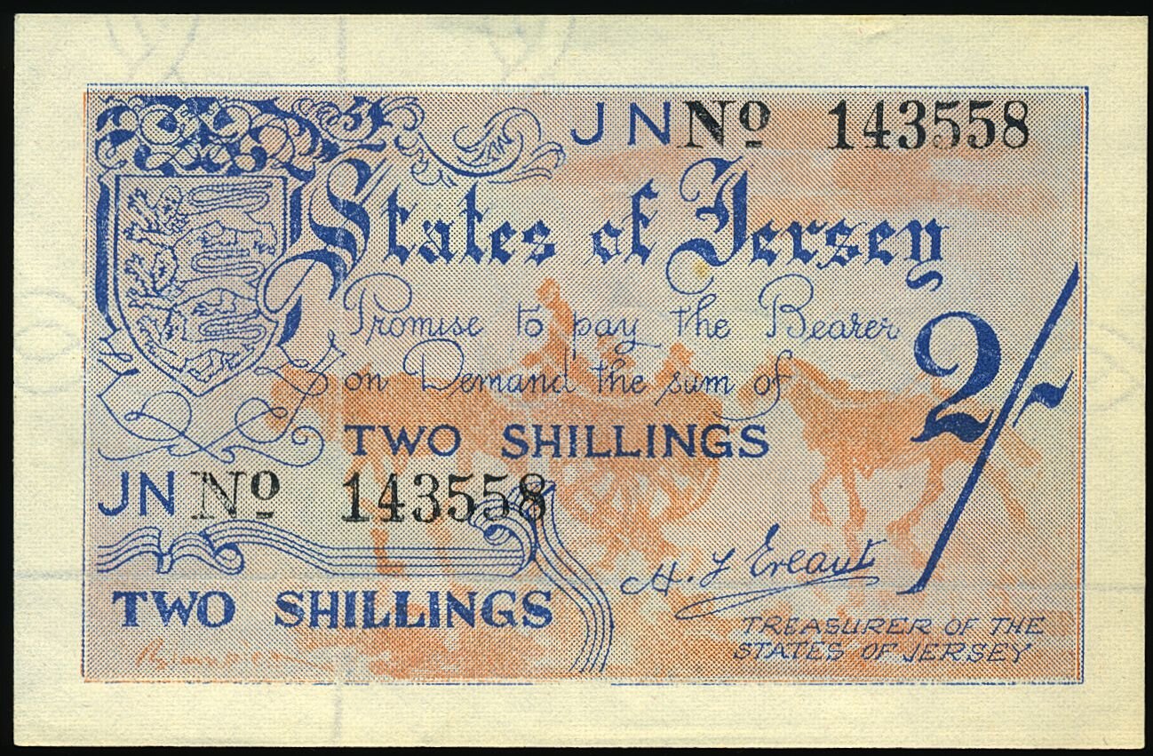 JERSEY P.4a JE4 1942 2 Shillings AUNC