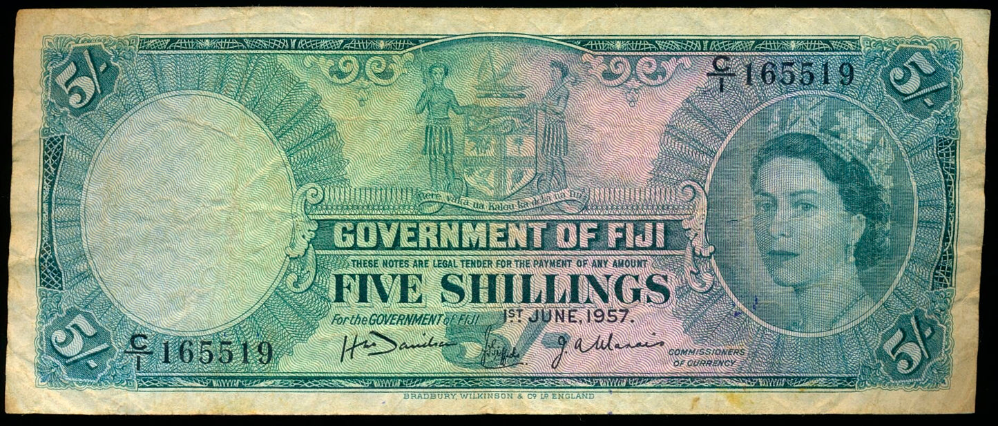 FIJI P.51a 1957 5 Shillings GF C/1