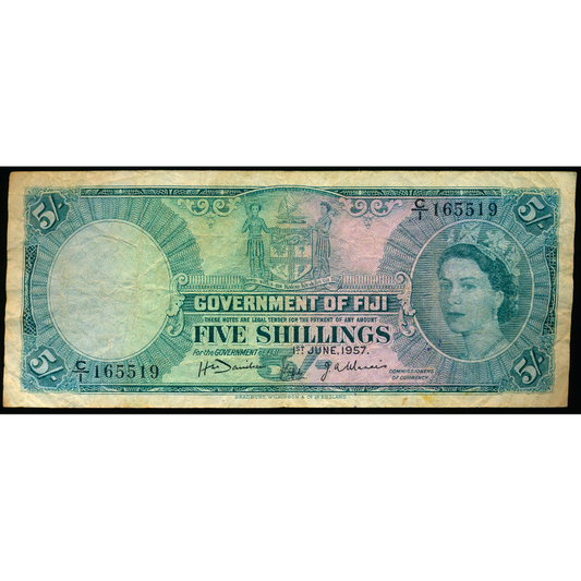 FIJI P.51a 1957 5 Shillings GF C/1