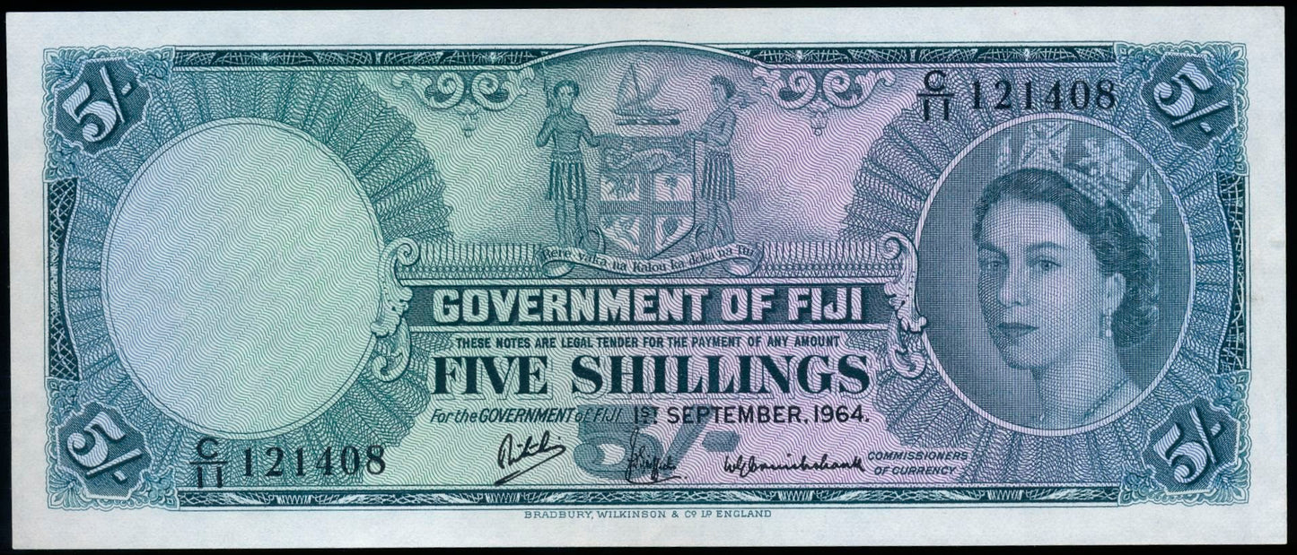 FIJI P.51d 1964 5 Shillings AUNC C/11