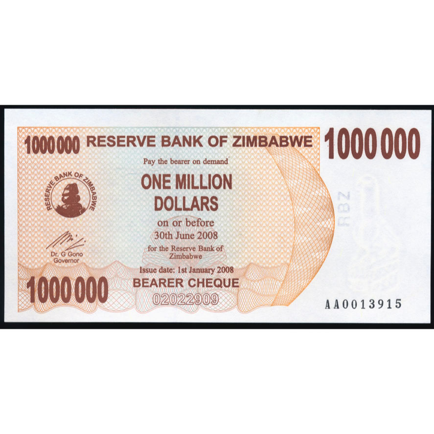 ZIMBABWE P.53 2008 1,000,000 Dollars UNC