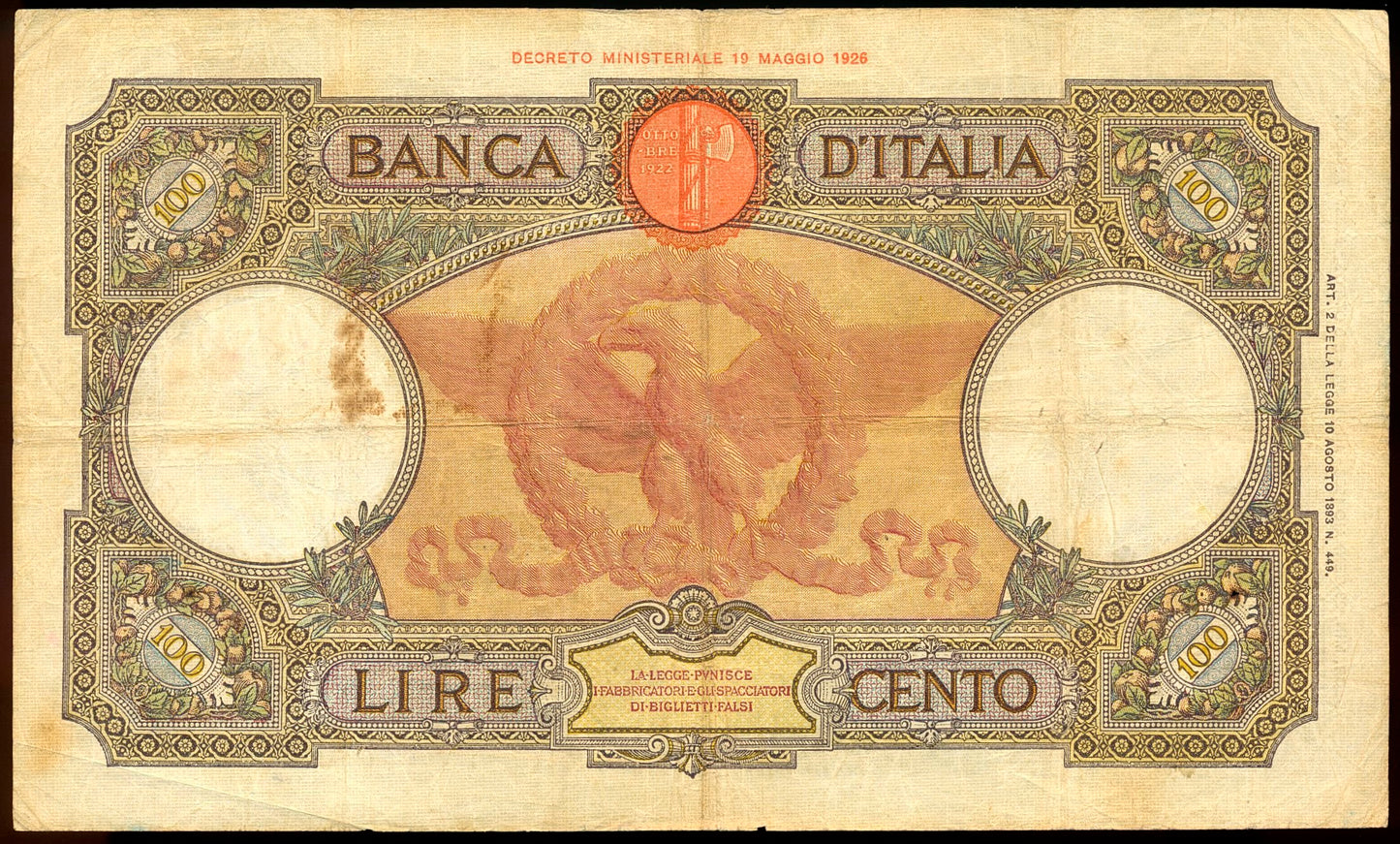 ITALY P.55a 1931 100 Lire AVF