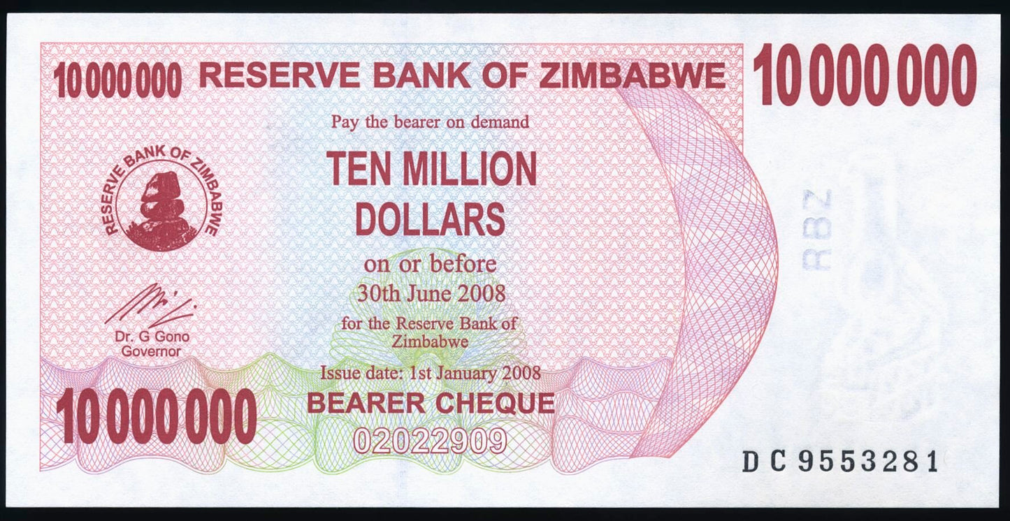 ZIMBABWE P.55b 2008 10,000,000 Dollars UNC